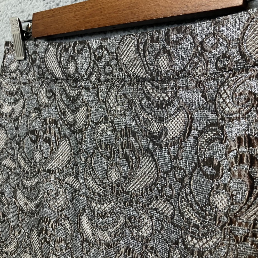 Ann Taylor Pencil Skirt 2 Mohair Wool Blend Silver Metallic Shiny Brocade Office - Picture 8 of 10